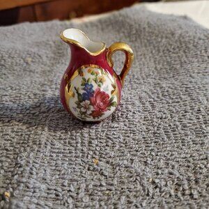 Limoges Hand Painted Porcelain French Mini Pitcher 1.75" Floral Flower Dollhouse